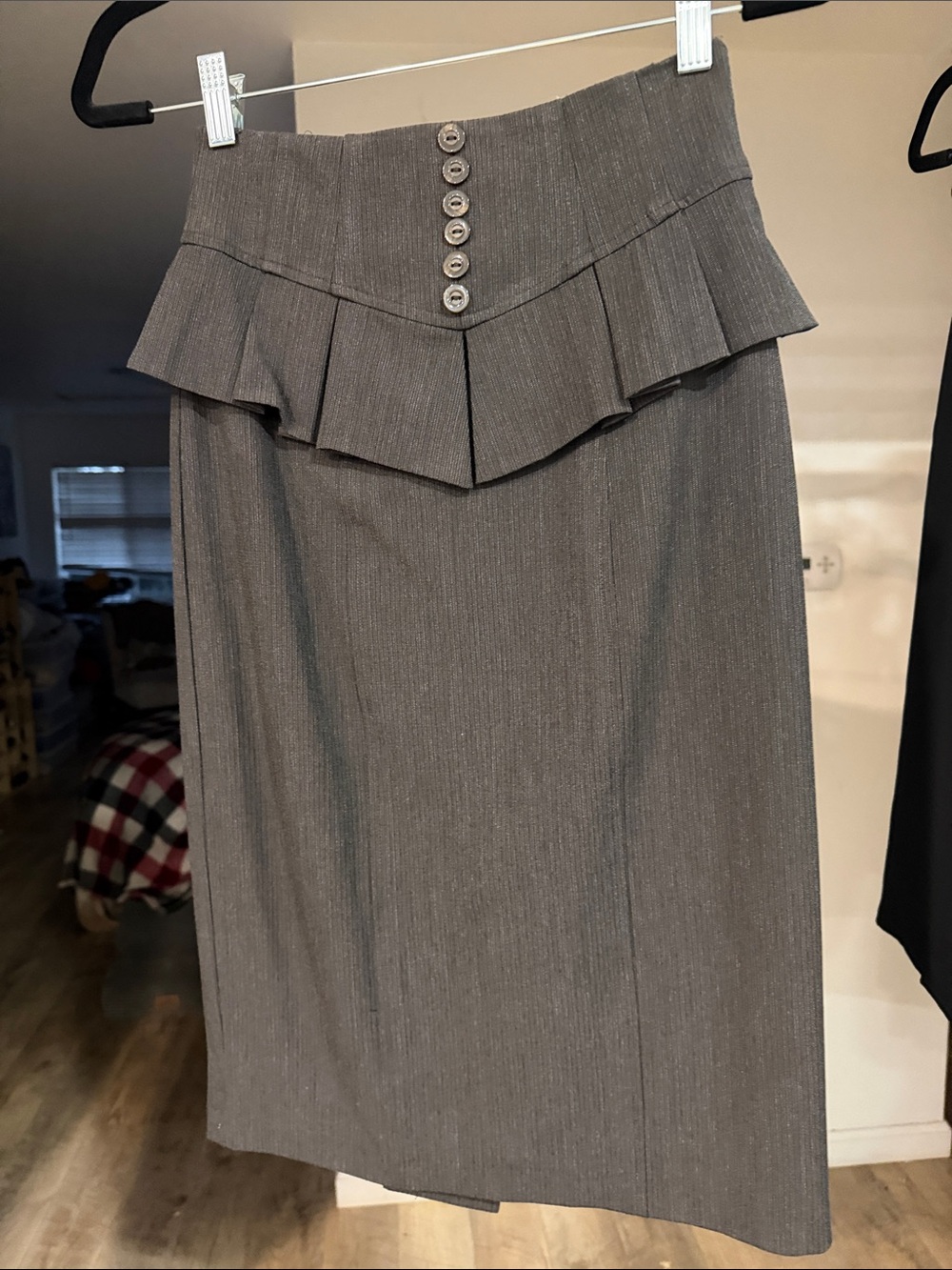 Nanette Lepore Gray Peplum-Trim Pencil Skirt
